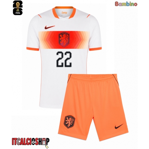 Paesi Bassi Denzel Dumfries #22 Seconda Maglia Bambino Mondiali 2026 Manica Corta (+ Pantaloni corti)